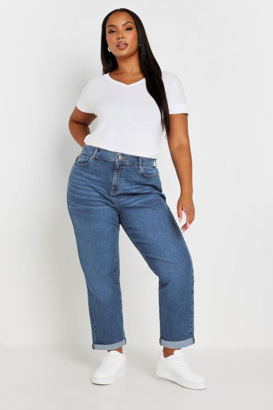 YOURS Plus Size Mid Blue Boyfriend Jeans | Yours Clothing 2