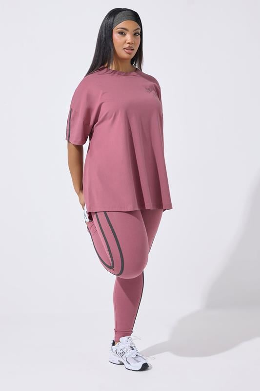 YOURS ACTIVE Plus Size Pink Side Stripe Leggings | Yours Clothing 1