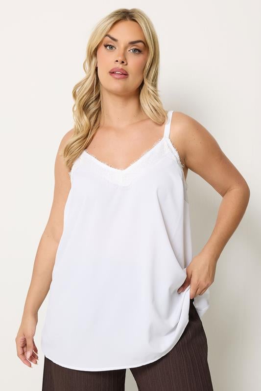 YOURS Curve White Lace Insert Cami Vest Top