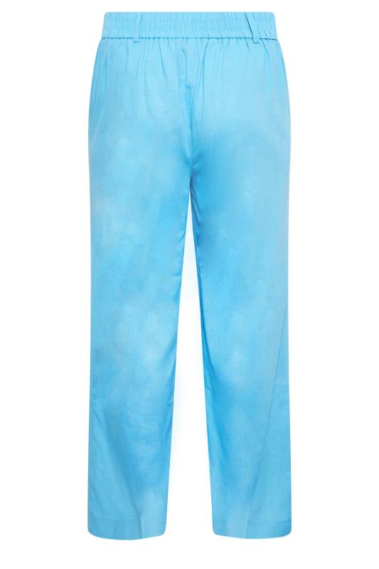 YOURS Plus Size Blue Linen Wide Leg Trousers | Yours Clothing  5
