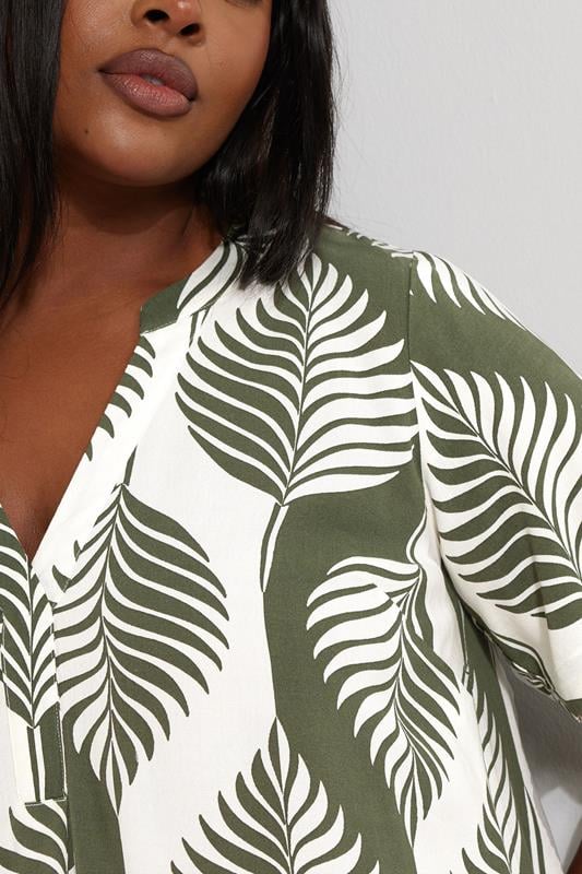 YOURS Plus Size Green Palm Leaf Pleat Front Tunic Dress | Yours Clothing 4