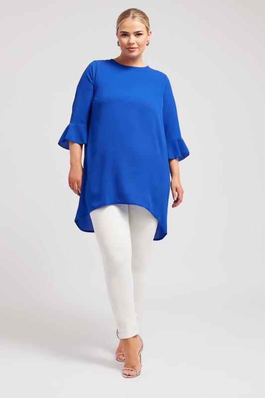 YOURS LONDON Plus Size Blue Flute Sleeve Tunic | Yours Clothing 2