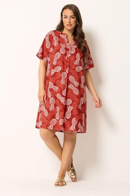 YOURS Plus Size Brown Pineapple Tunic Dress | Yours Clothing 1