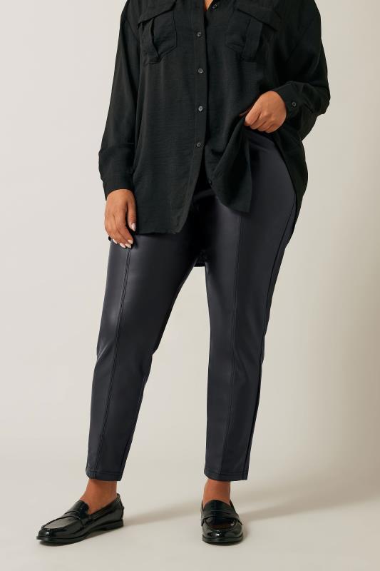 Plus Size  Evans Black Leather Look Stretch Trousers