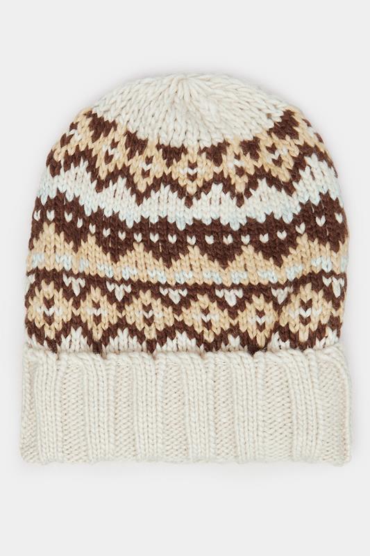  Yours Natural Brown Fairisle Beanie Hat