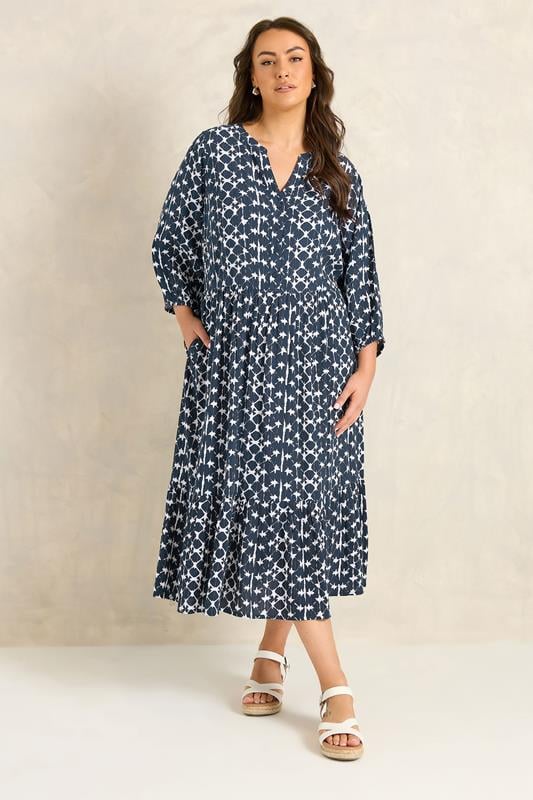  EVANS Curve Navy Blue Tie Dye Tiered Dress