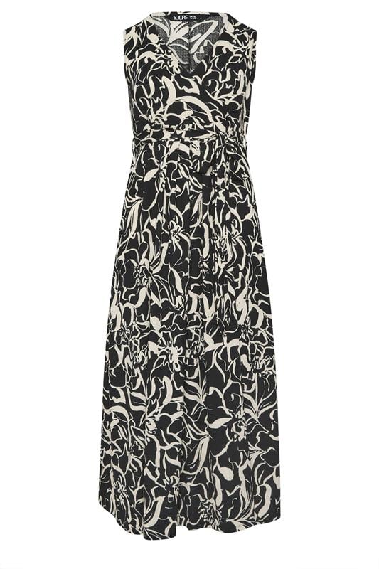 YOURS Plus Size Black Abstract Floral Wrap Dress | Yours Clothing 5