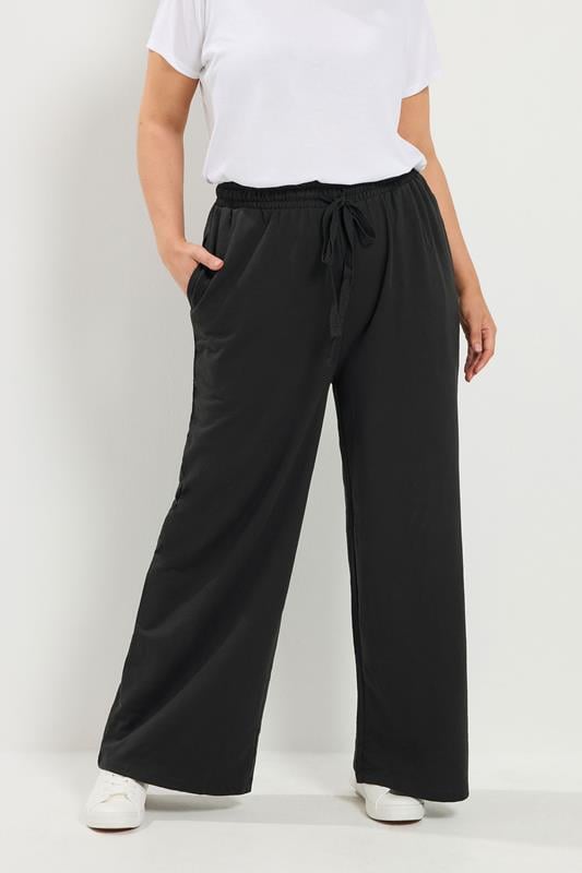  YOURS Curve Black Drawstring Wide Leg Joggers
