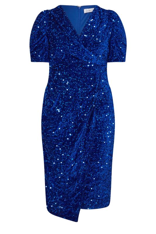 YOURS LONDON Plus Size Blue Sequin Velvet Wrap Dress | Yours Clothing 5