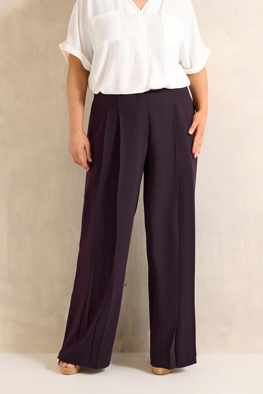  EVANS Curve Plum Textured Pleated Trousers