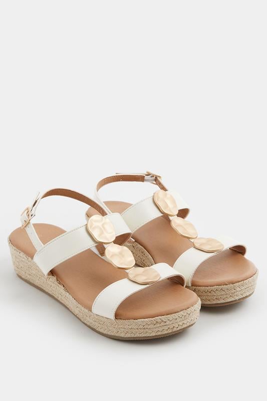  Yours White Hammered Disk Wedge Sandals In Wide E Fit