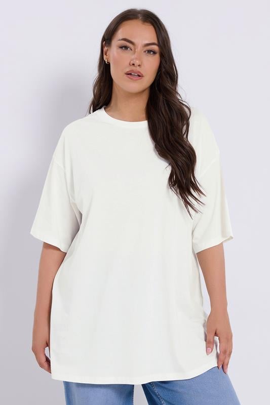 YOURS Plus Size White Relaxed Longline T-Shirt | Yours Clothing 1