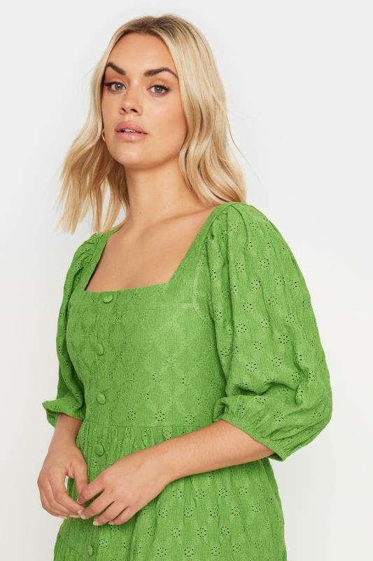 YOURS Plus Size Green Broderie Anglaise Button Front Dress | Yours Clothing 4