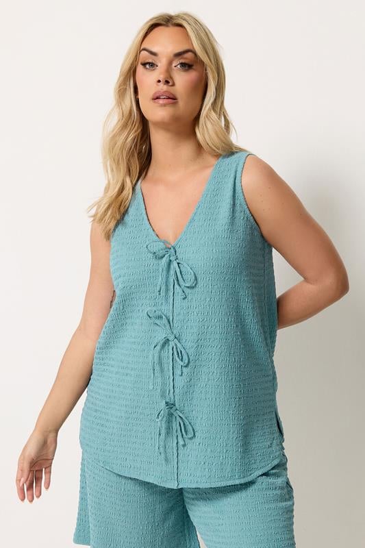YOURS Curve Light Blue Textured Bow Waistcoat