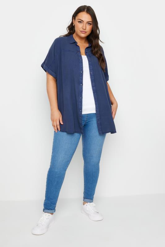 YOURS Plus Size Indigo Blue Chambray Shirt | Yours Clothing 3