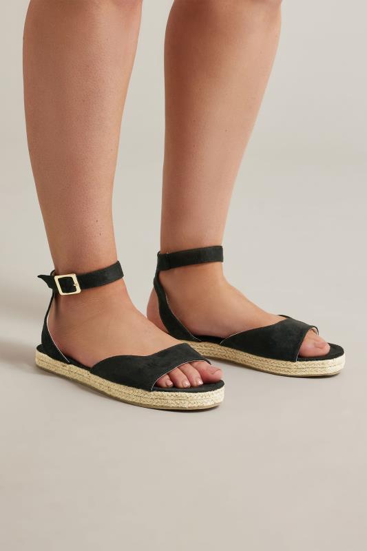Plus Size  Evans Black EXTRA WIDE FIT Flatform Espadrille Sandals