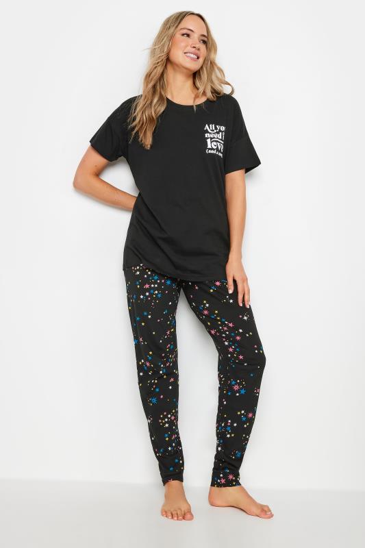 LTS Tall Black Star Print 'All You Need Is Love' Slogan Pyjama Set | Long Tall Sally 2