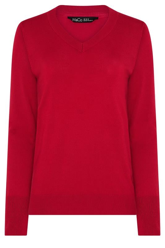 M&Co Red Long Sleeve V-Neck Jumper | M&Co 5