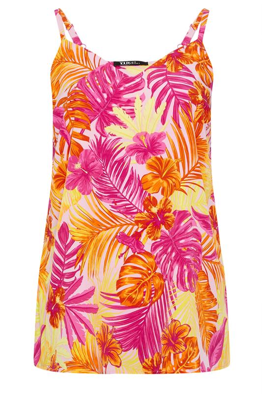 YOURS Plus Size Pink & Orange Tropical Palm Vest Top | Yours Clothing 5