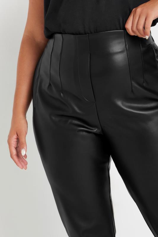 YOURS Plus Size Black Coated Darted Waist Tapered Trousers | Yours Clothing 4