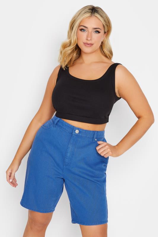 YOURS Plus Size Cobalt Blue Denim Dad Shorts | Yours Clothing  1