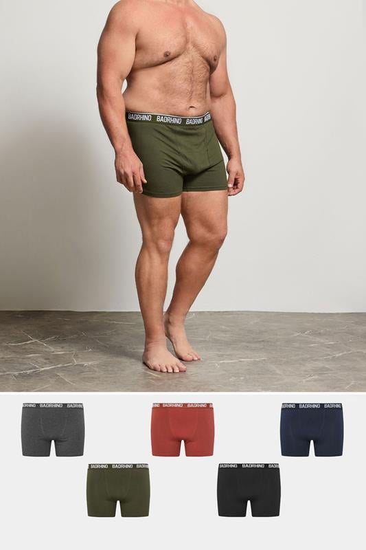 BadRhino 5 PACK Navy Blue/Grey/Green/Burnt Red/Black Boxers