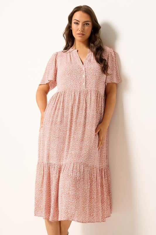  YOURS Curve Orange Ditsy Floral Tiered Dress