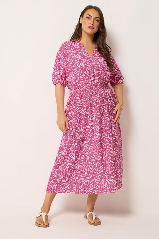  YOURS Curve Pink Abstract Notch Neck Maxi Dress