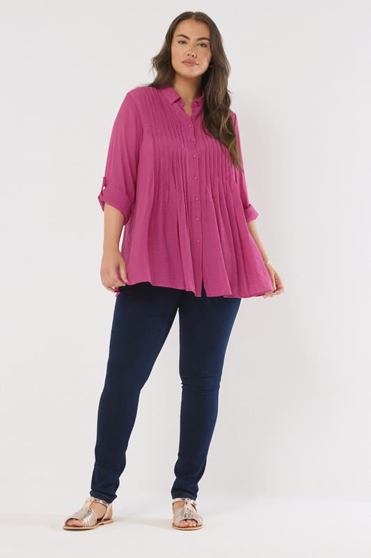 EVANS Plus Size Pink Pintuck Tab Sleeve Shirt | Evans 2