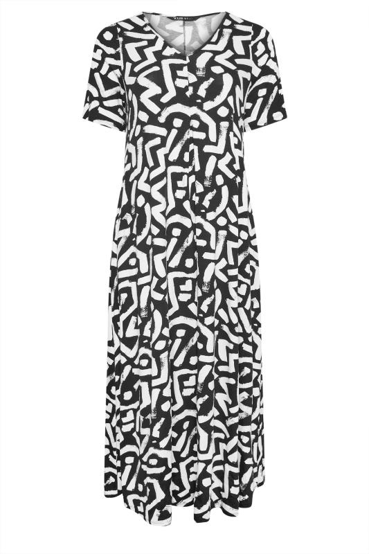 YOURS Curve Black & White Abstract Print Pleated Maxi Dress | Yours Clothing 5