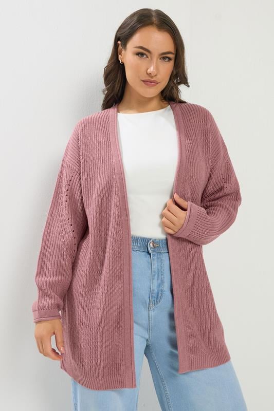 Plus Size  YOURS Curve Pink Essential Knitted Cardigan