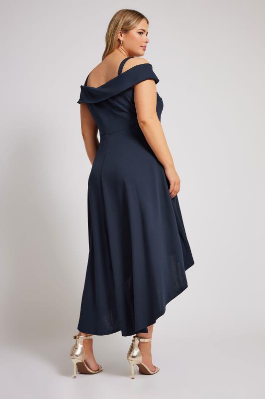 YOURS LONDON Plus Size Navy Blue Bardot Dipped Hem Dress | Yours Clothing 4