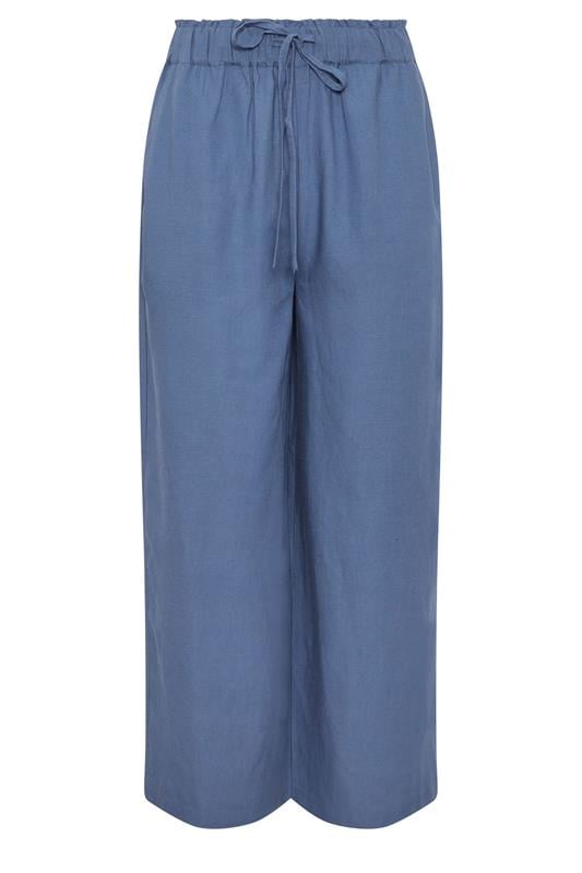 LTS Tall Women's Blue Linen Cropped Wide Leg Trousers | Long Tall Sally 5