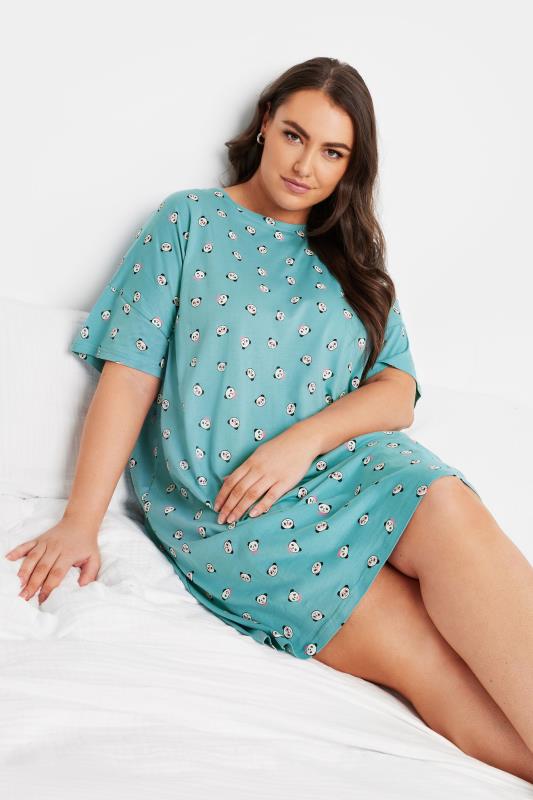 YOURS Plus Size Blue Panda Print Sleep Tee Nightdress | Yours Clothing  1