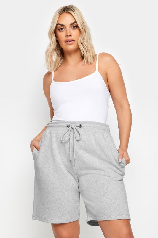 YOURS Plus Size Light Grey Elasticated Jogger Shorts | Yours Clothing 1