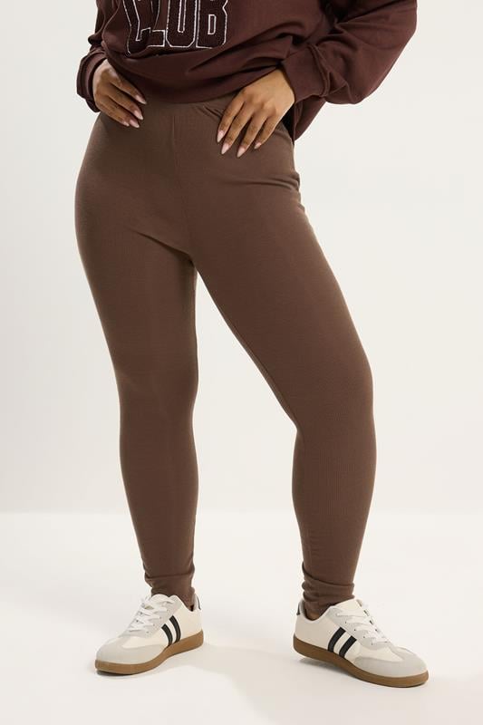 YOURS Plus Size Brown Ribbed Leggings | Yours Clothing 1