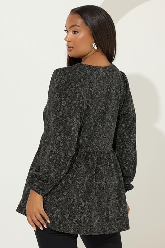 YOURS Plus Size Gold Floral Jacquard Bow Front Top | Yours Clothing 4