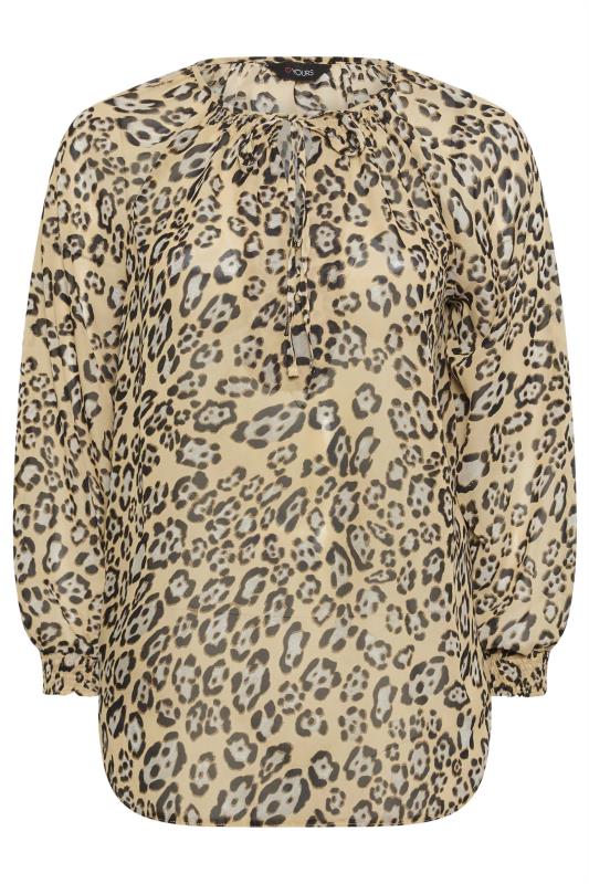 YOURS Plus Size Beige Brown Leopard Print Tie Neck Blouse | Yours Clothing 5