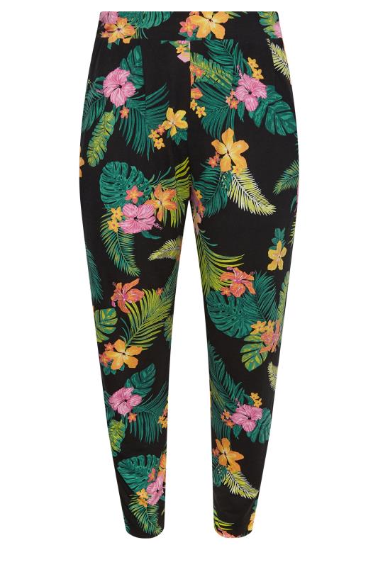YOURS Plus Size Black Tropical Print Double Pleat Harem Trousers | Yours Clothing 6