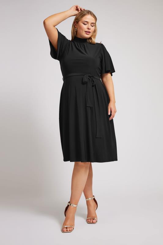 Plus Size  YOURS LONDON Curve Black High Neck Belted Skater Dress