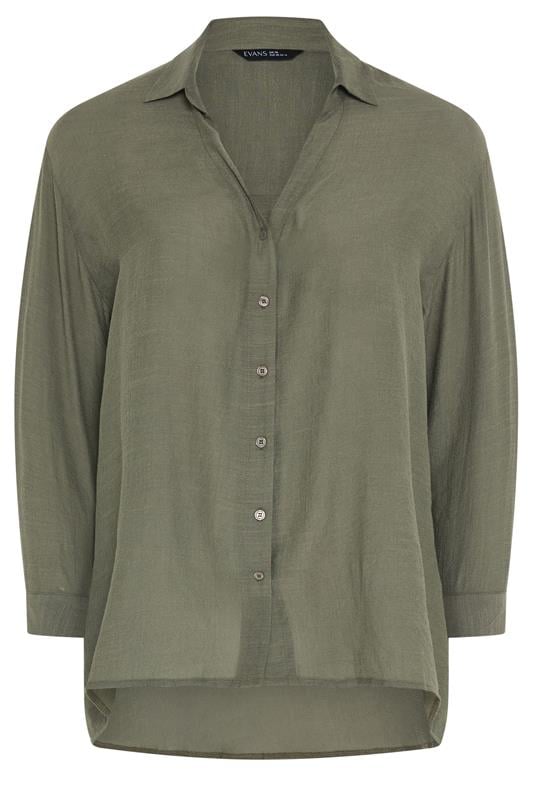 EVANS Plus Size Khaki Green Sheer Long Sleeve Shirt | Evans 5
