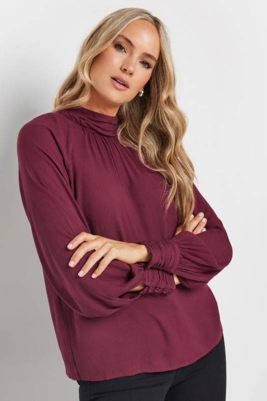 LTS Tall Burgundy Red High Neck Crinkle Top | Long Tall Sally 4