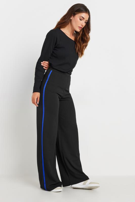 LTS Tall Womens Black & Cobalt Blue Side Stripe Wide Leg Trousers | Long Tall Sally 2