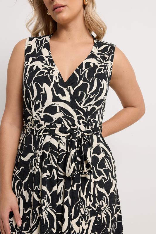 YOURS Plus Size Black Abstract Floral Wrap Dress | Yours Clothing 4