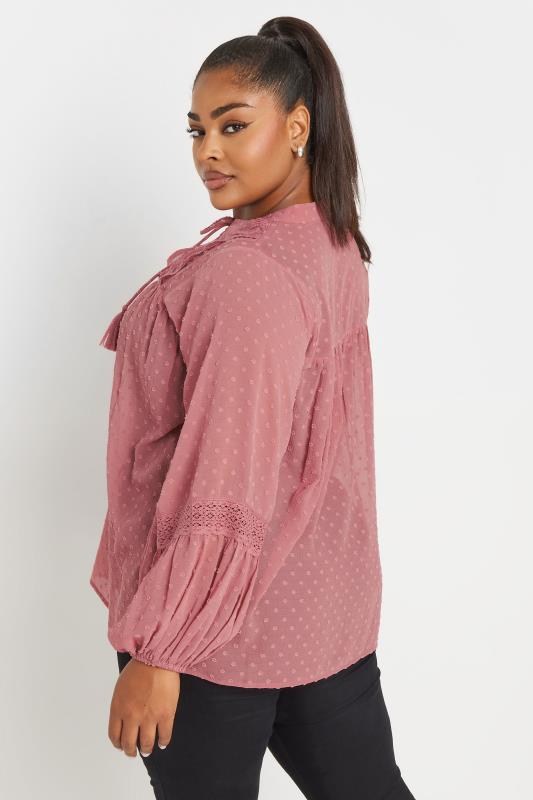 YOURS Plus Size Pink Lace Detail Dobby Blouse | Yours Clothing  4