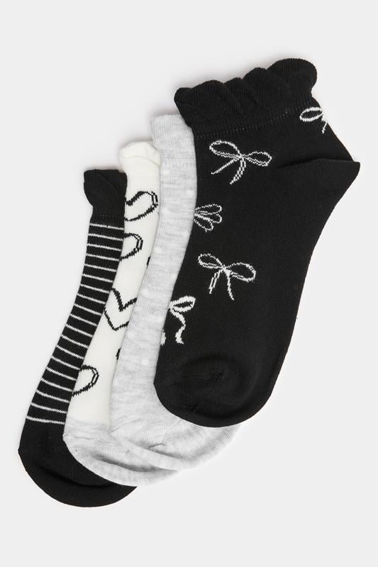YOURSET 4 PACK Curve Black Bow Print Trainer Liner Socks