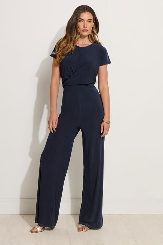 LTS Tall Navy Blue Twist Front Wide Leg Jumpsuit | Long Tall Sally 2