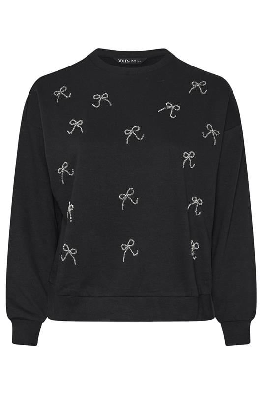 YOURS Plus Size Black Bow Front Sweatshirt | Yours Clothing 5