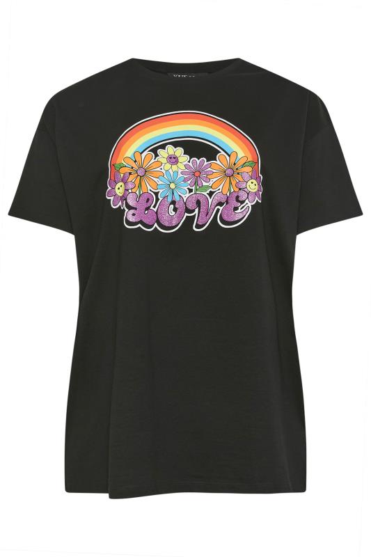 YOURS Plus Size Black Rainbow Print 'Love' Slogan Oversized T-Shirt | Yours Clothing 5