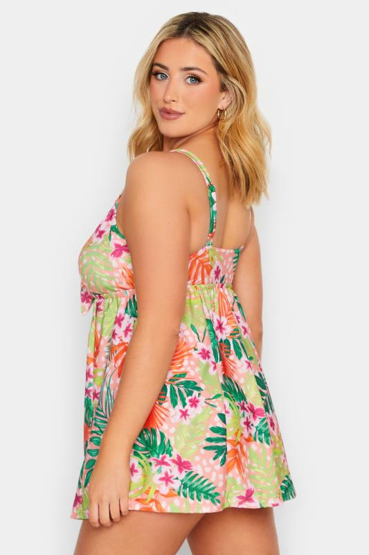 YOURS Curve Plus Size Pink Tropical Print Hanky Hem Swimdress | Yours Clothing  3